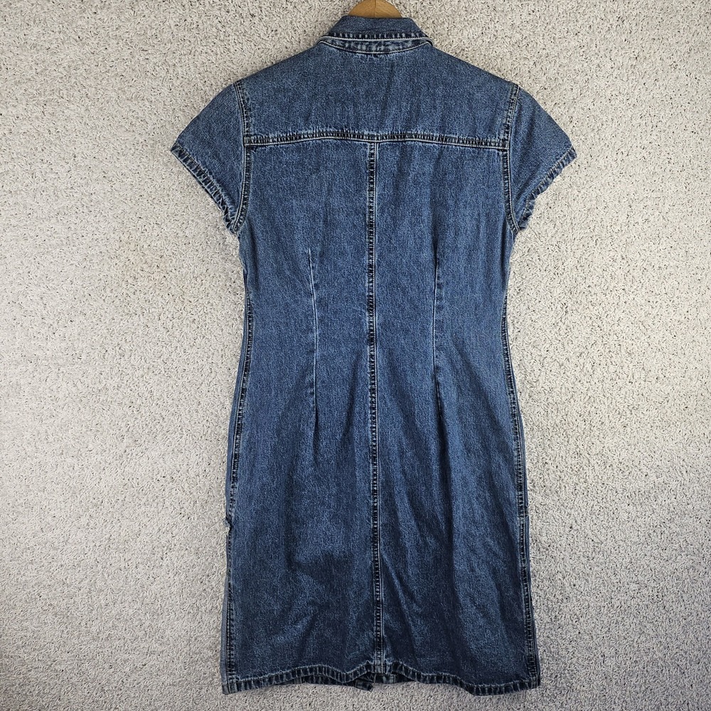 Vintage 90s Y2K Faded Glory Patchwork Flower Button Denim Skirt Boho Fringe Sz 3 - Picture 2 of 9